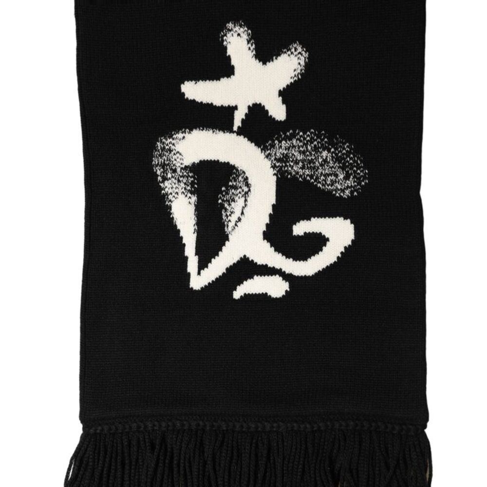 Dolce & Gabbana Black Cashmere Knitted Fringed Foulard Men's Scarf